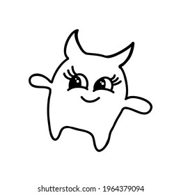 Vector cute cartoon monsters set. Collection of funny doodle characters with speech bubbles hi, hey, be happy