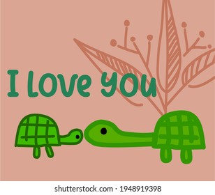 vector of cute cartoon  mother and child turtles