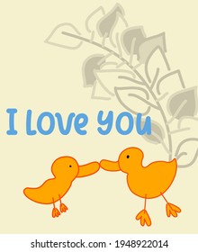Vector of cute cartoon  mother and child ducks