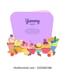 Vector cute cartoon muffins or cupcakes isolated