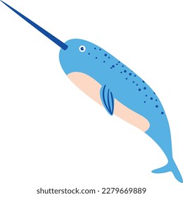 Vector cute cartoon narwhal  Ocean Animal