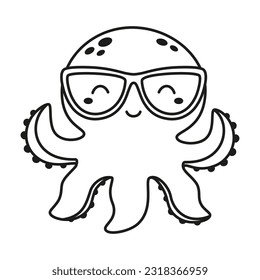 vector cute cartoon octopus in flat style, illustration of sea animal character isolated on white