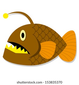 Vector Cute Cartoon Orange Deep Sea Fish Isolated Icon