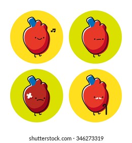 vector cute cartoon organs, heart / healthy, injured, sickness, growing old / life / cute character