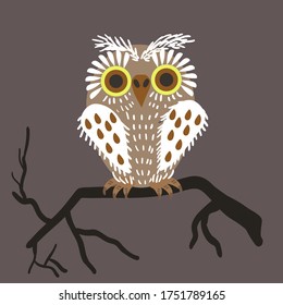 Vector of  cute cartoon owl sitting on the twig