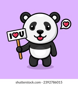 Vector cute cartoon panda, holding a love greeting board.