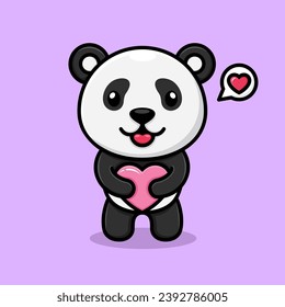 Vector cute cartoon panda, hugging love with both hands.