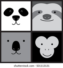 Vector cute cartoon panda, sloth, koala and monkey