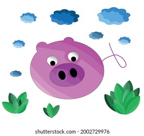 Vector cute cartoon pig, character for kids