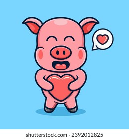 Vector cute cartoon pig, hugging love.