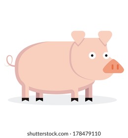 Vector Cute Cartoon Pig Isolated On White Background