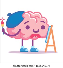 Vector Cute Cartoon Pink Brain Painting Isolated
