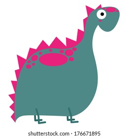 Vector Cute Cartoon Pink Dinosaur Isolated