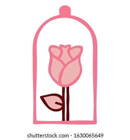 Vector Cute Cartoon Valentine’s Pink Showcase with Rose Isolated