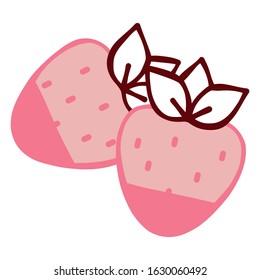 Vector Cute Cartoon Valentine’s Pink Strawberries with Chocolate Glaze Isolated