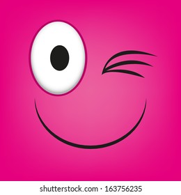 Vector Cute Cartoon Pink Winking Face Stock Vector (Royalty Free) 163756235
