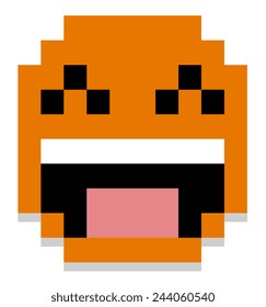 Vector Cute Cartoon Pixel Happy Face Isolated
