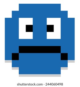Vector Cute Cartoon Pixel Sad Face Isolated