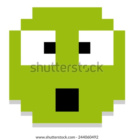 Vector Cute Cartoon Pixel Surprised Face Isolated