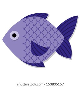 Vector Cute Cartoon Purple Fish Isolated Icon