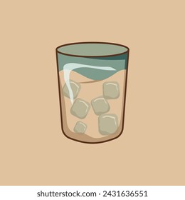 vector cute cartoon ramadan drinking water with ice cubes in a glass