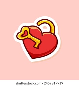 Vector lindo dibujos animados de corazón rojo candado aislado