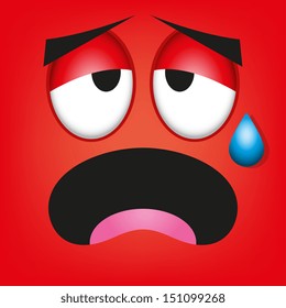 A Vector Cute Cartoon Red Tired Face