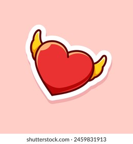 vector cute cartoon of red wing heart isolated