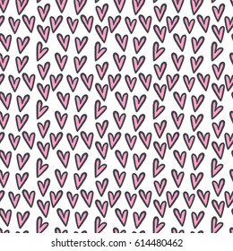 Vector cute cartoon romantic hand drawing hearts seamless pattern background