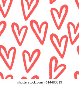Vector cute cartoon romantic hand drawing hearts seamless pattern background