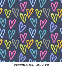 Vector cute cartoon romantic hand drawing hearts seamless pattern background