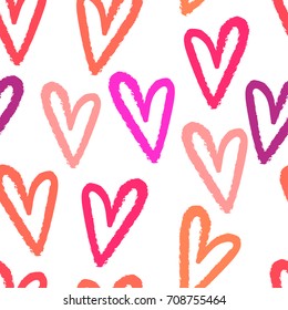 Vector cute cartoon romantic hand drawing hearts seamless pattern background