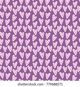 Vector cute cartoon romantic hand drawing hearts seamless pattern background