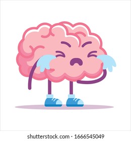 Vector Cute Cartoon Sad Brain Crying Isolated