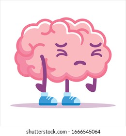 Vector Cute Cartoon Sad And Depressed Brain Isolated