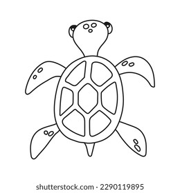 Vector cute cartoon sea turtle in flat style. Isolated illustration of sea animal character
