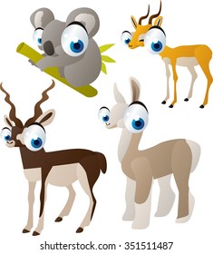 vector cute cartoon set of comic animals: koala, antelope,impala, llama. useful for kids mobile apps, flash card games, invitations, wall decor and other