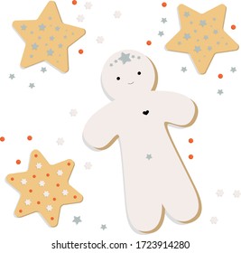 Vector cute cartoon set of holiday cookies with stars and berries. 