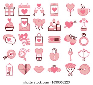 Vector Cute Cartoon Valentine’s Set Pink Isolated