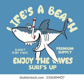 vector cute cartoon shark illustration for t shirt print 