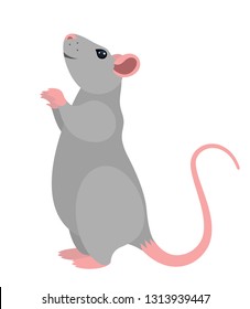 Vector cute cartoon side view grey rat symbol of new 2020 year or cheerful mouse