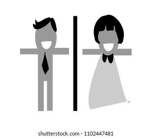 Vector Cute cartoon. Signs to The toilet. The middle line between the male and female .