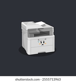 vector cute cartoon of a small white laser printer who is tired after a lot of work