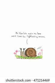 Vector cute cartoon snail and flowers