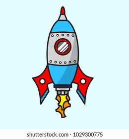 Vector cute cartoon space ship. Colorful rocket toy. Vector illustration for your graphic design.