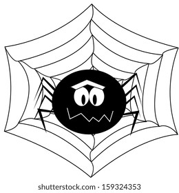 Vector Cute Cartoon Spider On A Spiderweb