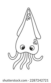 Vector cute cartoon squid in flat style. Isolated illustration of sea animal character