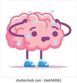 Vector Cute Cartoon Stressed Brain Pink Isolated