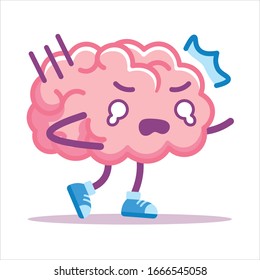 Vector Cute Cartoon Stressed and Impatient Brain Isolated