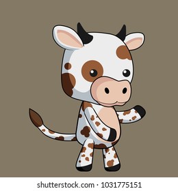 Vector cute cartoon style cow with short horns on a brown background